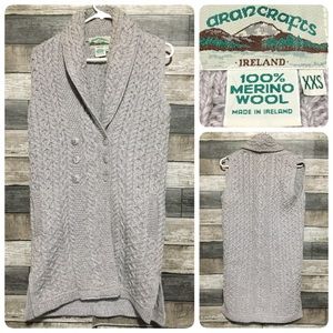 Aran Crafts Shawl Long Wool Fisherman Knit Sleeveless Sweater XXS Gray (Flaw)
